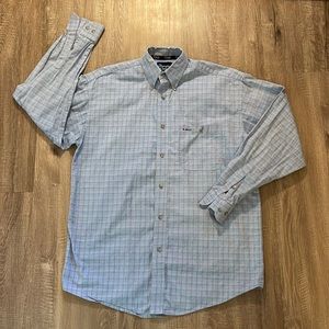 VINTAGE Wrangler Classic Button Up Shirt Plaid Western Dress Shirt Light Blue